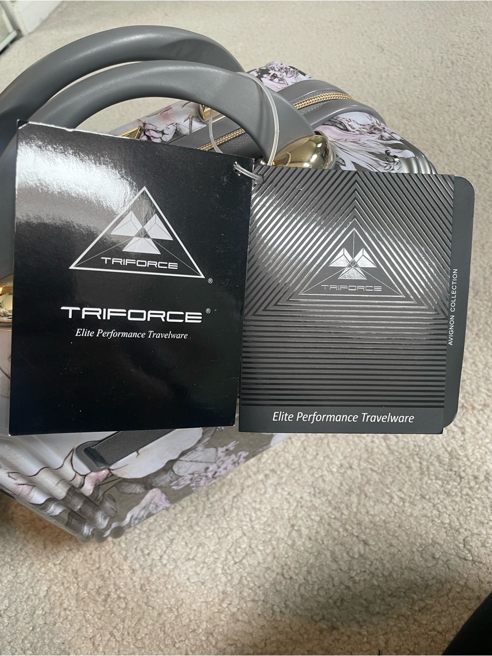 NWT Triforce Floral Hard-Shell Cosmetic Case Luggage in Gray and Pink - Picture 3 of 6